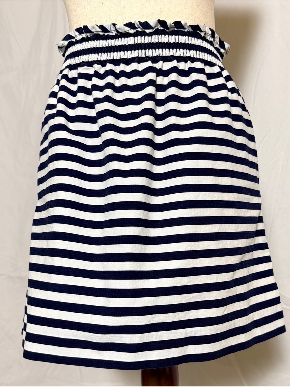 J. Crew Navy and White Striped Skirt, preppy, nautical, paperbag waist.